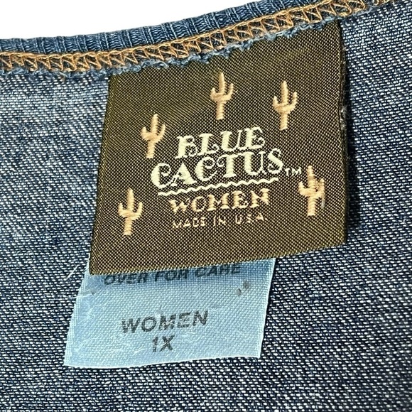 VTG BLUE CACTUS Aztec Short Sleeve Maxi Denim Dress and Jacket Women's Size 1X - Picture 14 of 16